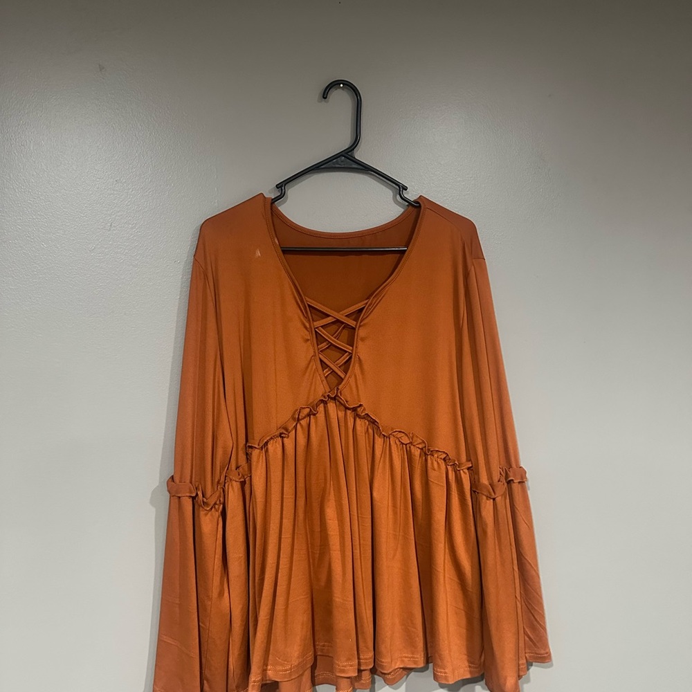 Orange Women's Blouse with Lace-Up Detail